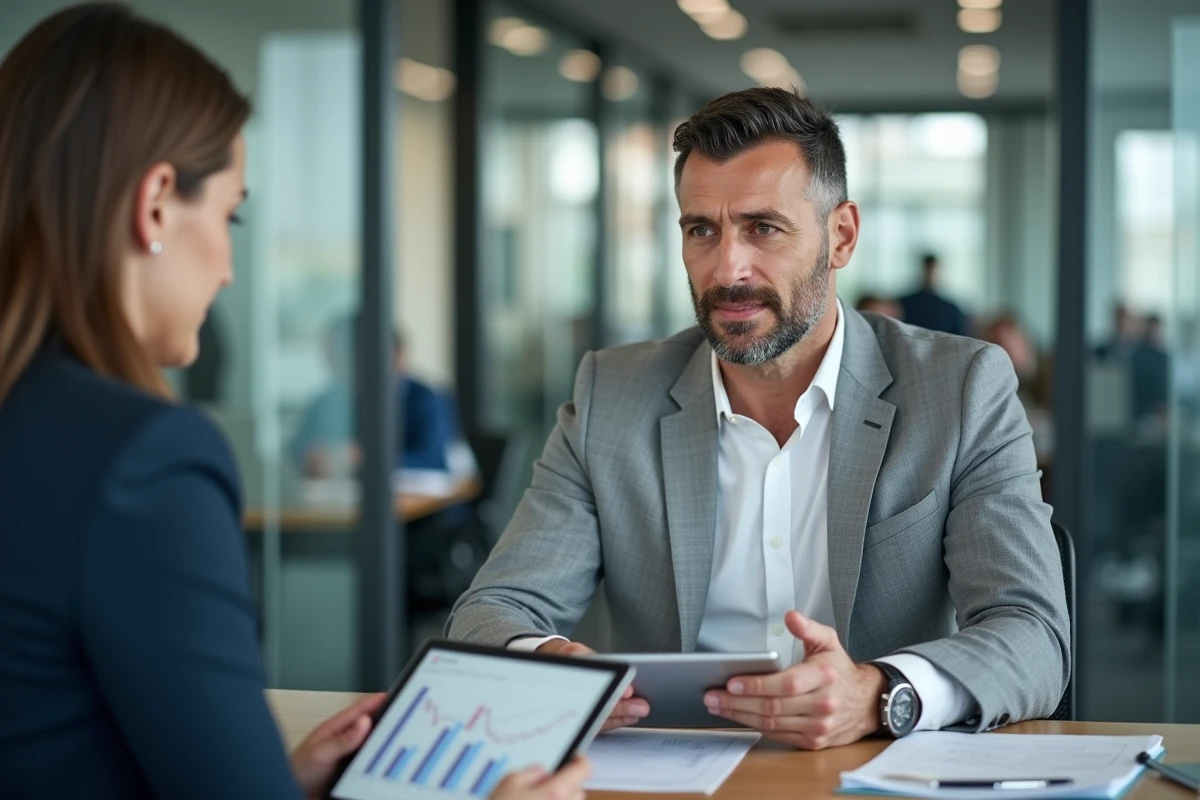 Client discutant d'un rachat d'assurance vie avec un conseiller bancaire