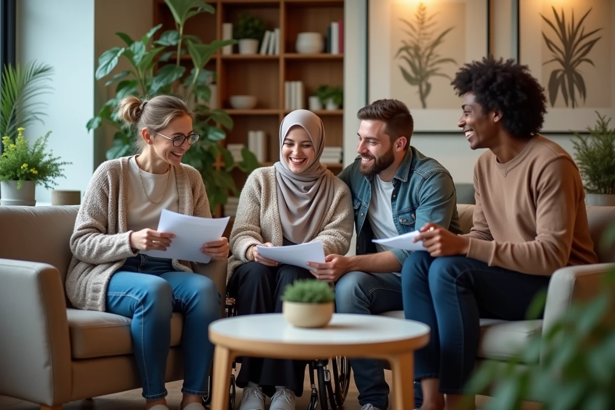 Collaboration entre collègues variés dans un espace détente