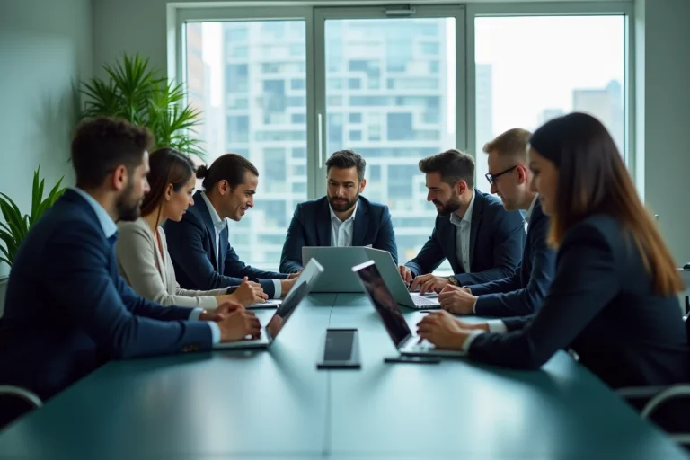 Groupe de professionnels en réunion dans un bureau moderne