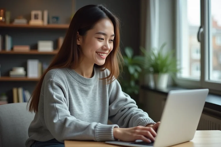Jeune femme travaillant à domicile sur son ordinateur portable