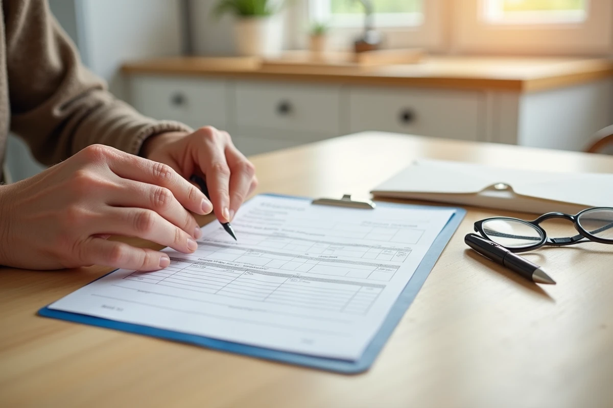 Mains remplissant un formulaire de rachat partiel d'assurance vie à domicile