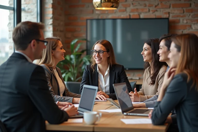 Groupe divers de professionnels en réunion dans un bureau moderne